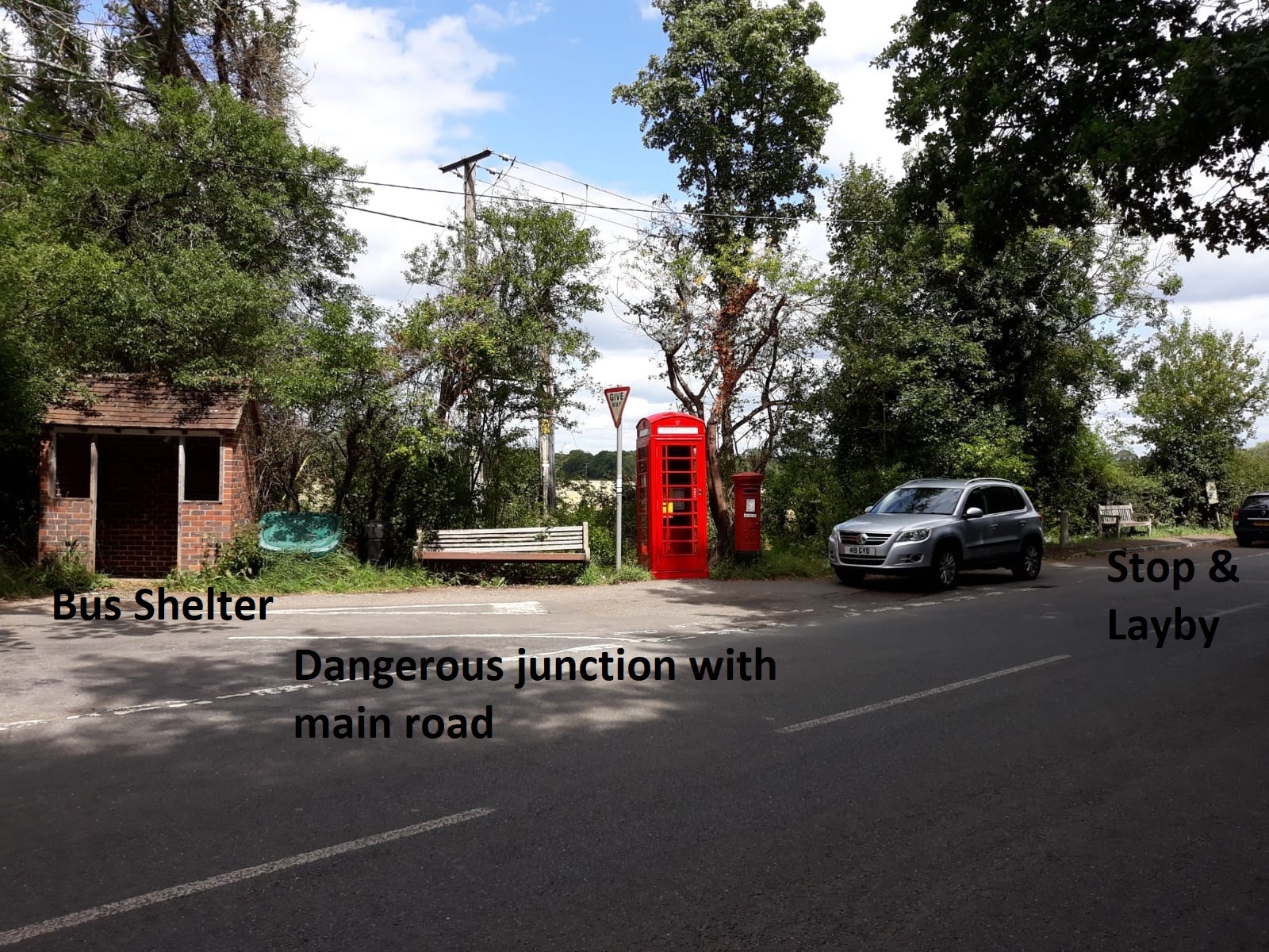 Annotated Ifold bus stop area at dangerous junction with Plaistow Road 